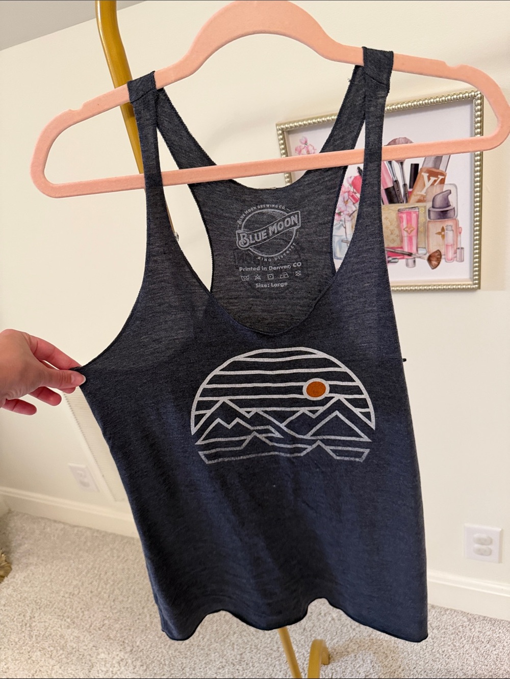 District Navy Blue Moon Graphic Racerback Tank with Orange Accent